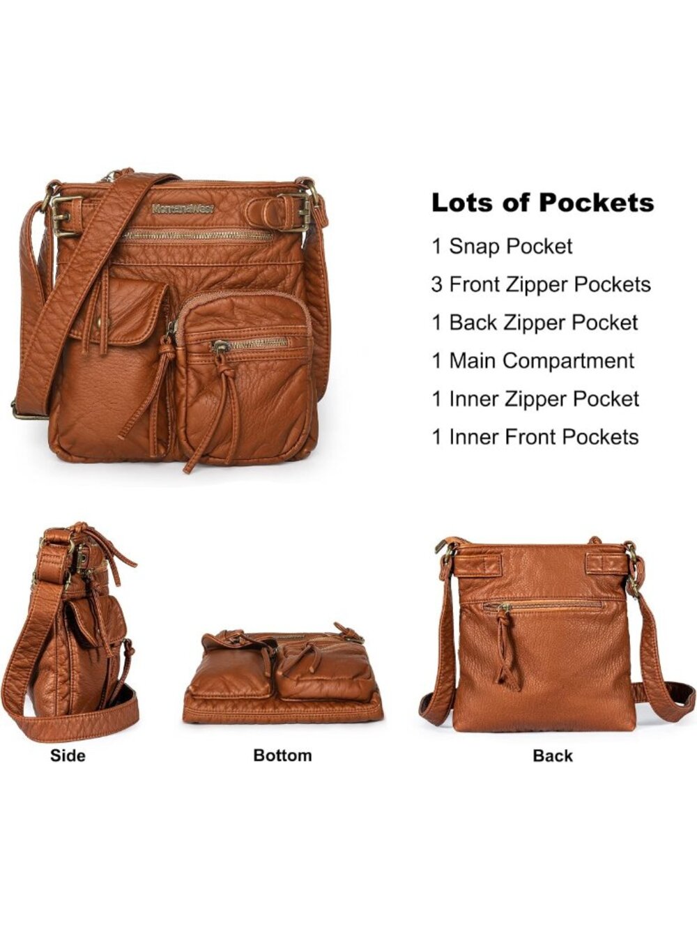 Stylish Soft Washed Leather Crossbody Bag for Women | Multi Pocket Design - Picture 2 of 9